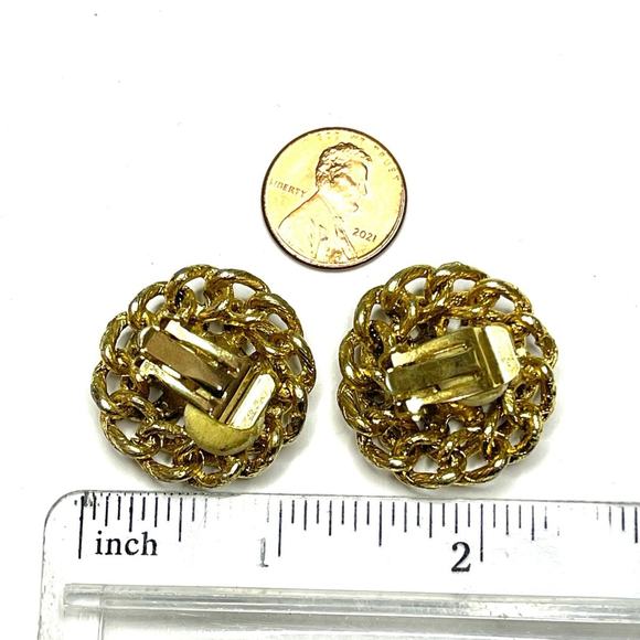 Vintage Clip Earrings Clear Rhinestone Gold Tone Estate Costume Jewelry F024 - Picture 5 of 5